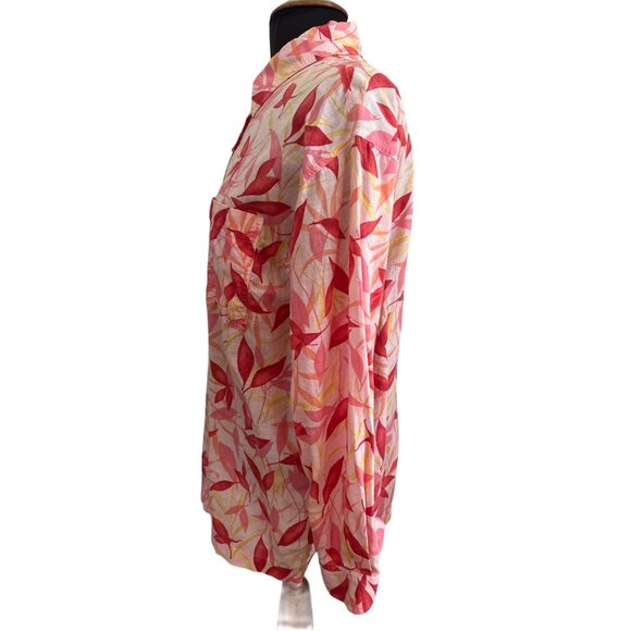 Bay Studio Petite Womens Pink Floral Button-Up Long Sleeve Blouse PL - Picture 2 of 7